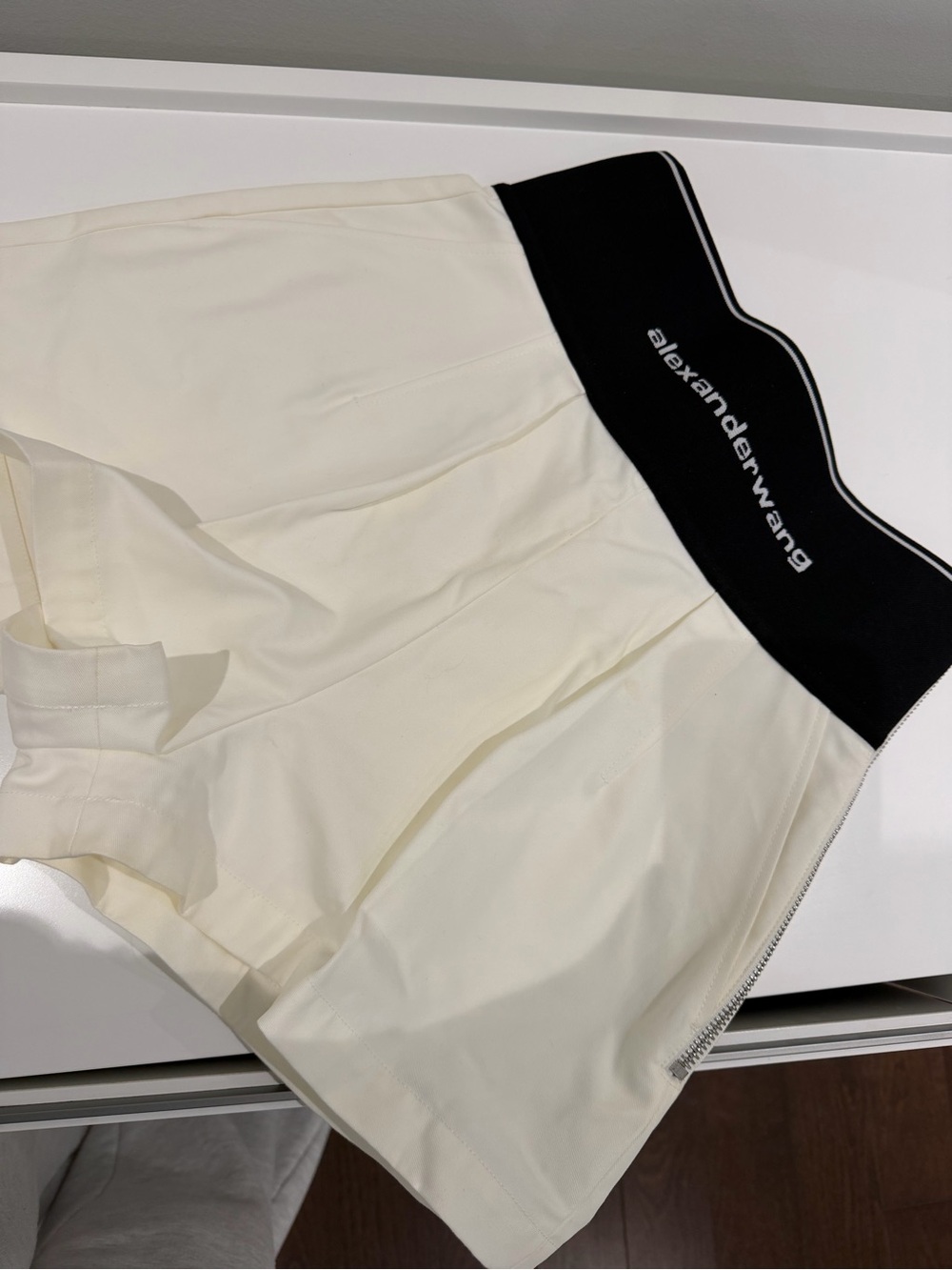 Alexander Wang Cream Shorts with Black Logo Waistband
